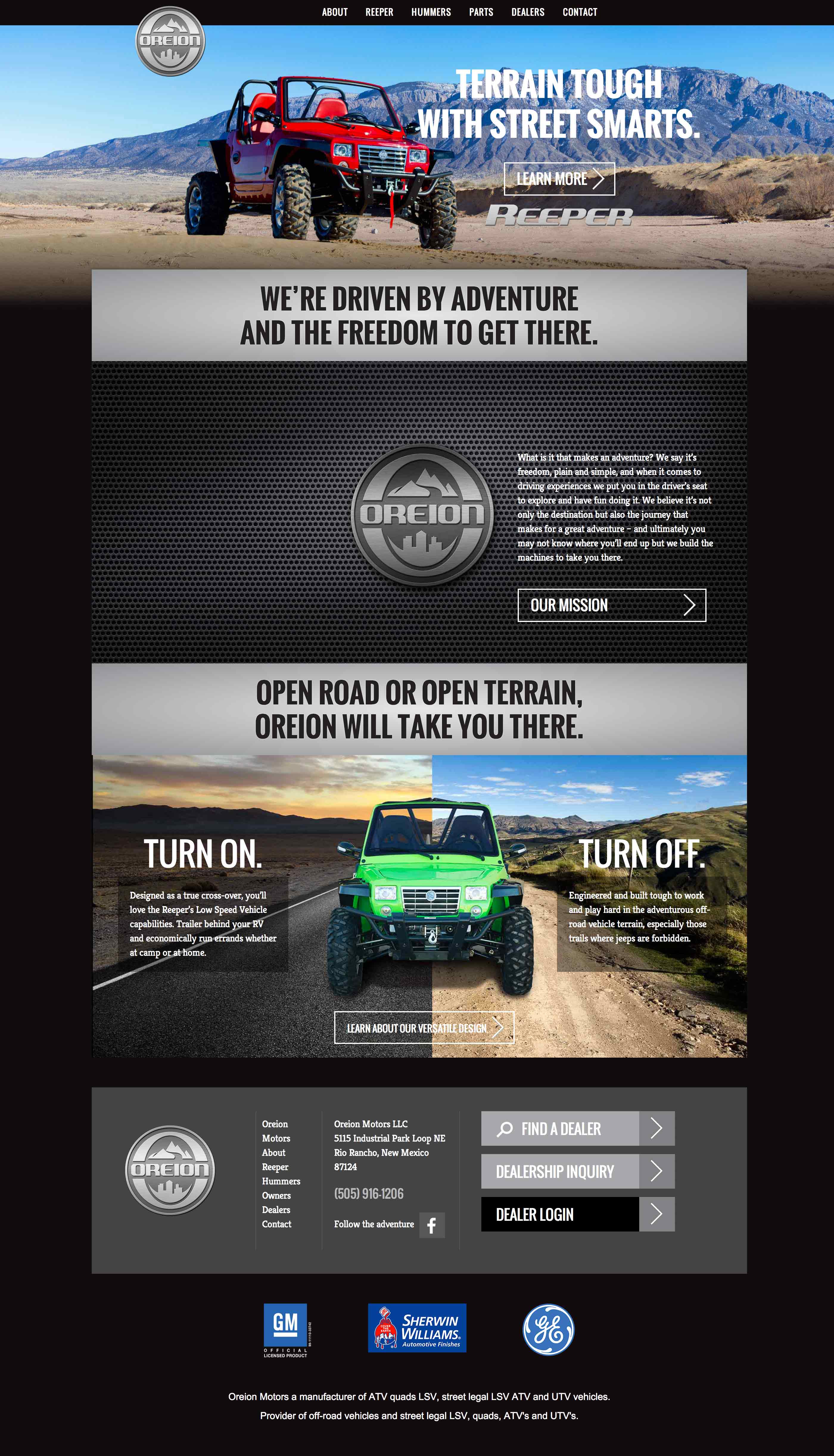 Screen shot of the Oreion Motors web site by Lee Powers.