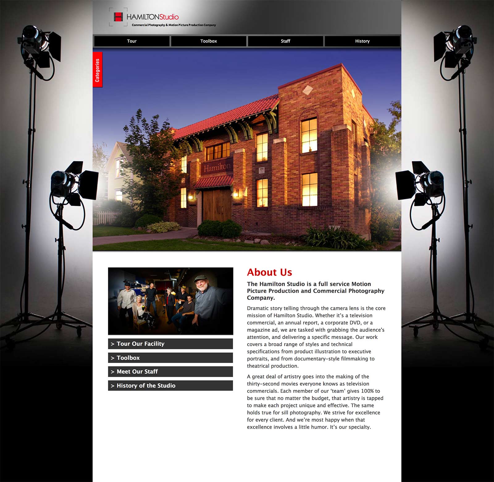 Screen shot of the Hamilton Studio POC web site by Lee Powers.