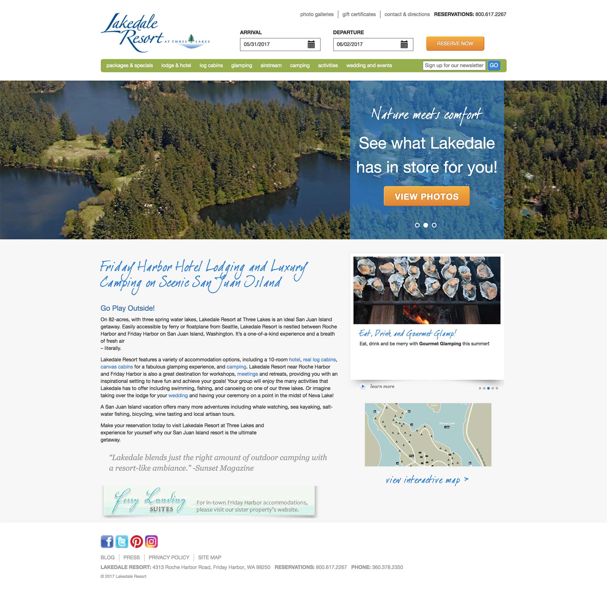 Screen shot of the Lakedale Resort WordPress site by Lee Powers.