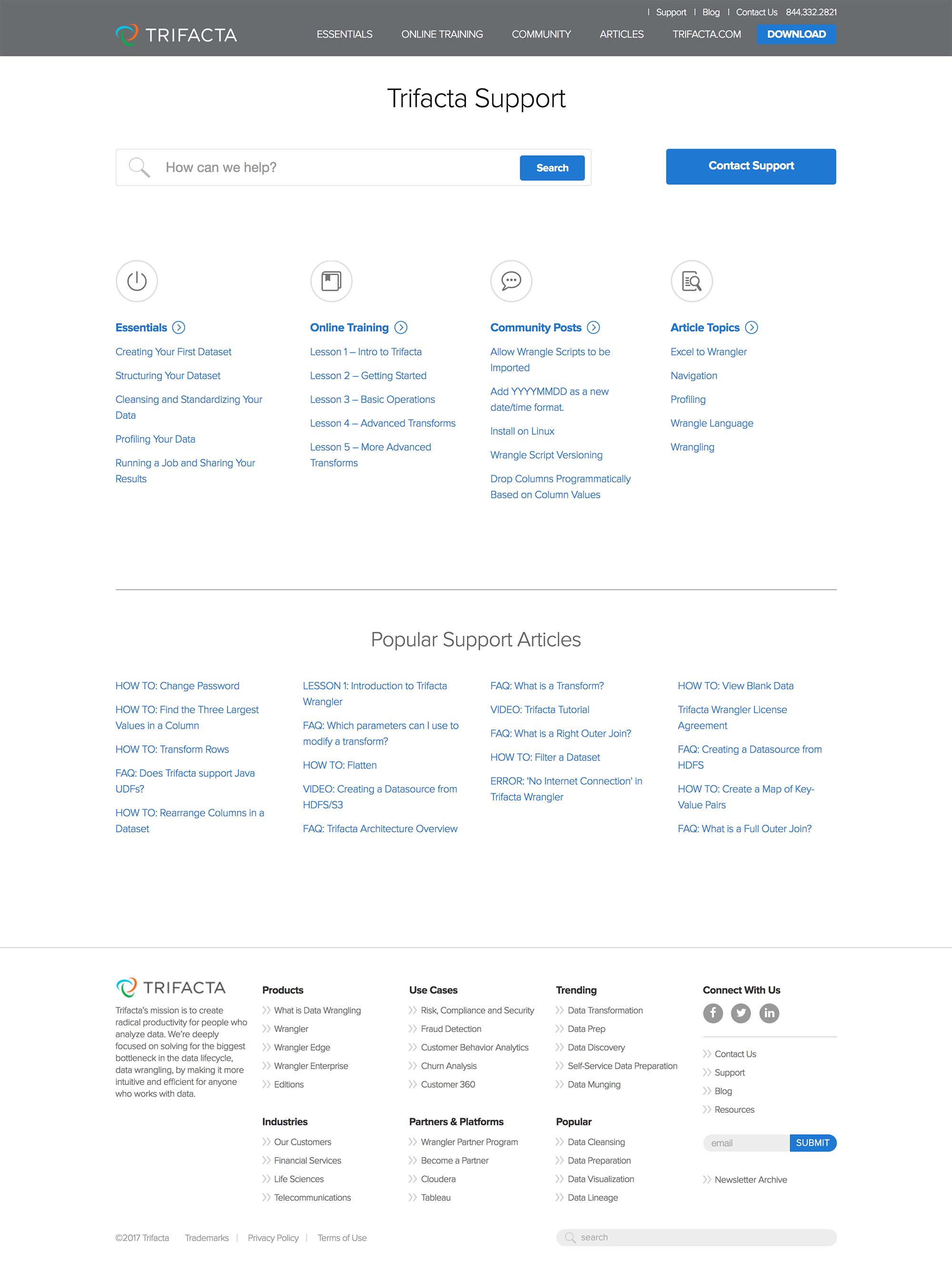 Screen shot of the Trifacta Support WordPress site by Lee Powers.